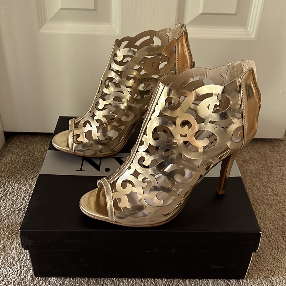 N.Y.L.A Gold Peep Toe Heel Bootie